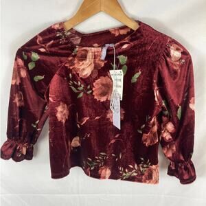 NWT Good Luck Girl Velvet Floral Top size small